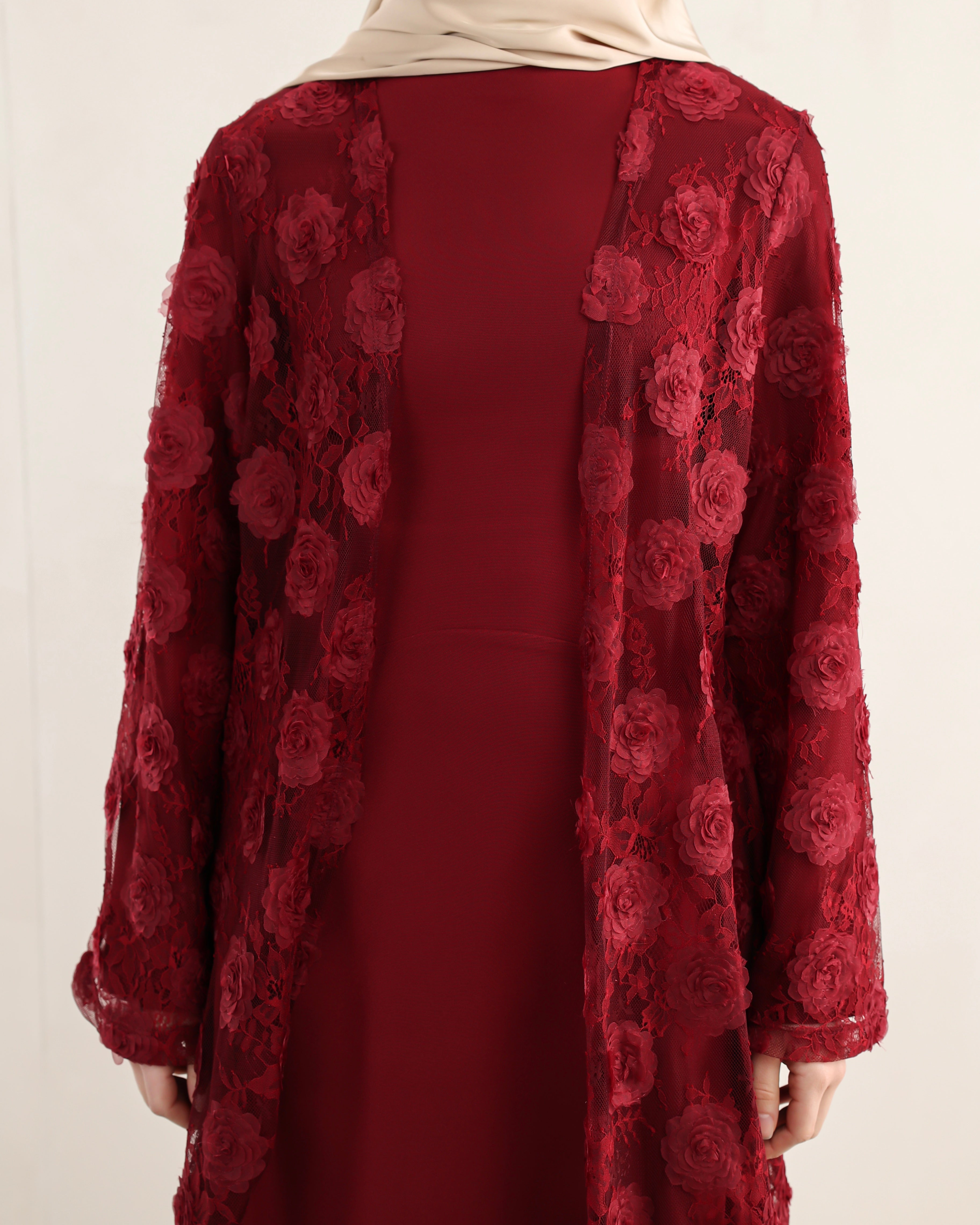 Wardeh Floral Abaya | Burgundy