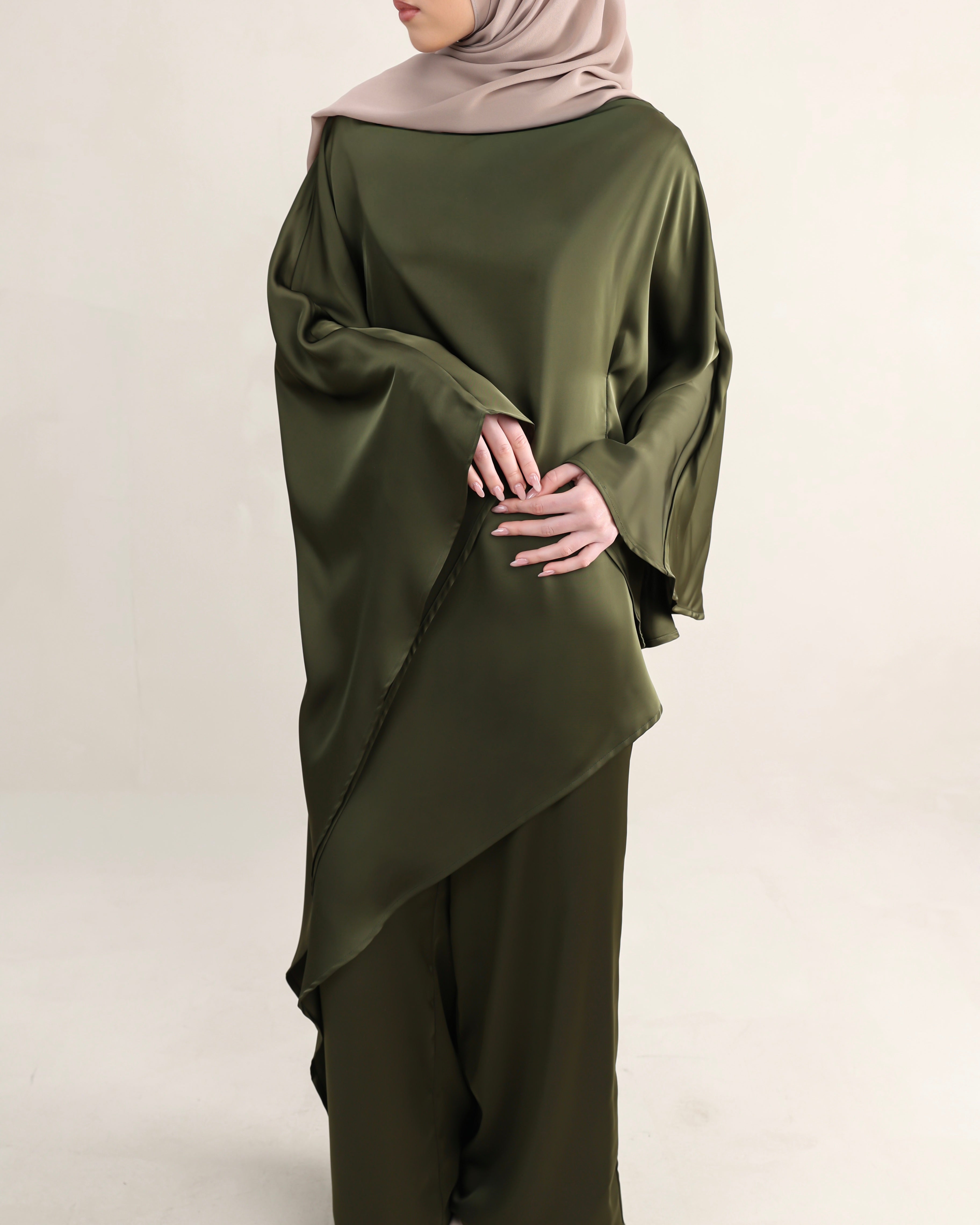Luna Asymmetrical Drape Set | Olive