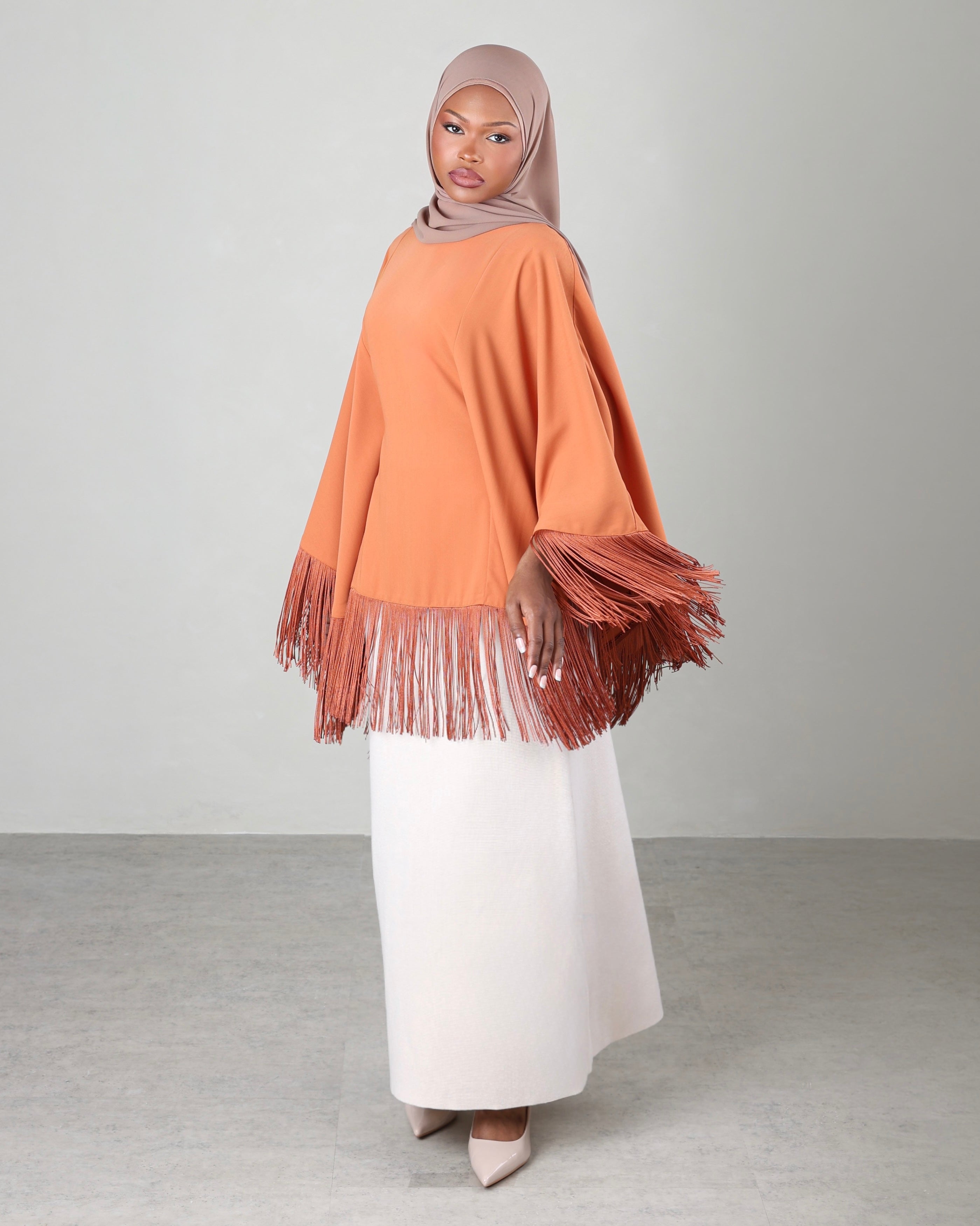 Lara Fringe Cape | Terracotta