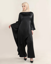 Luna Asymmetrical Drape Set | Noir
