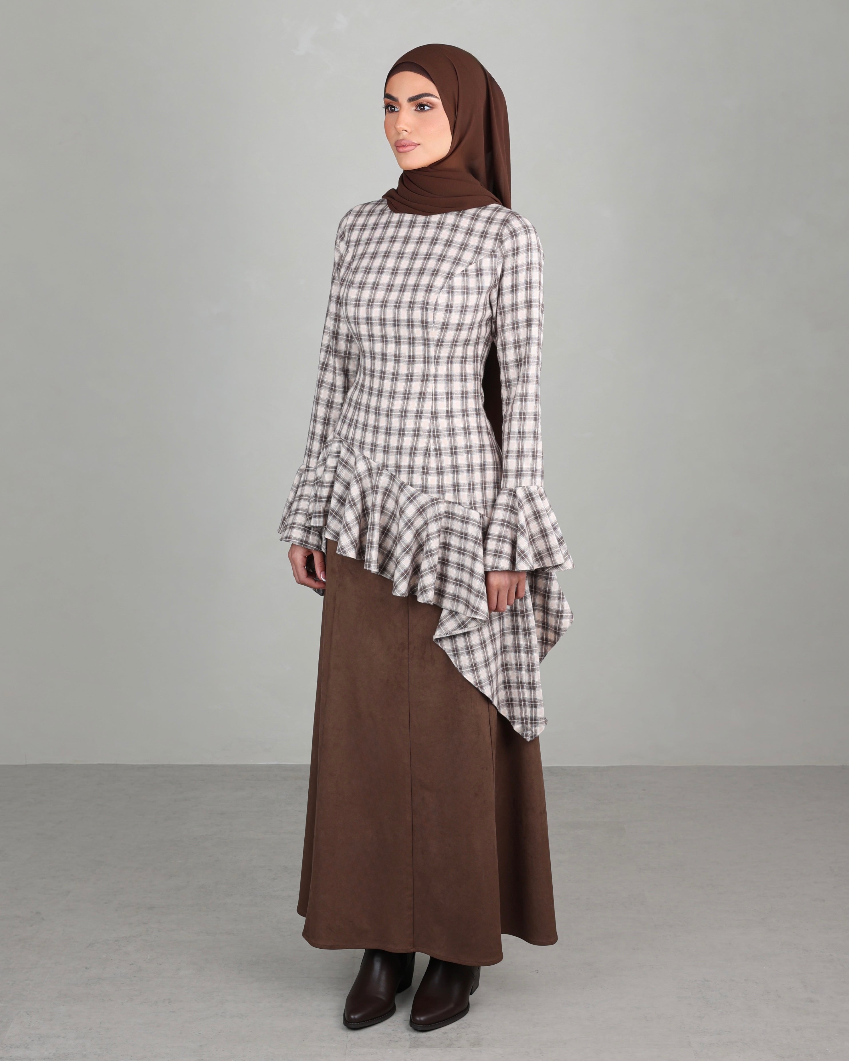 Nawal Ruffled Top | Plaid