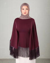 Lara Fringe Cape | Burgundy