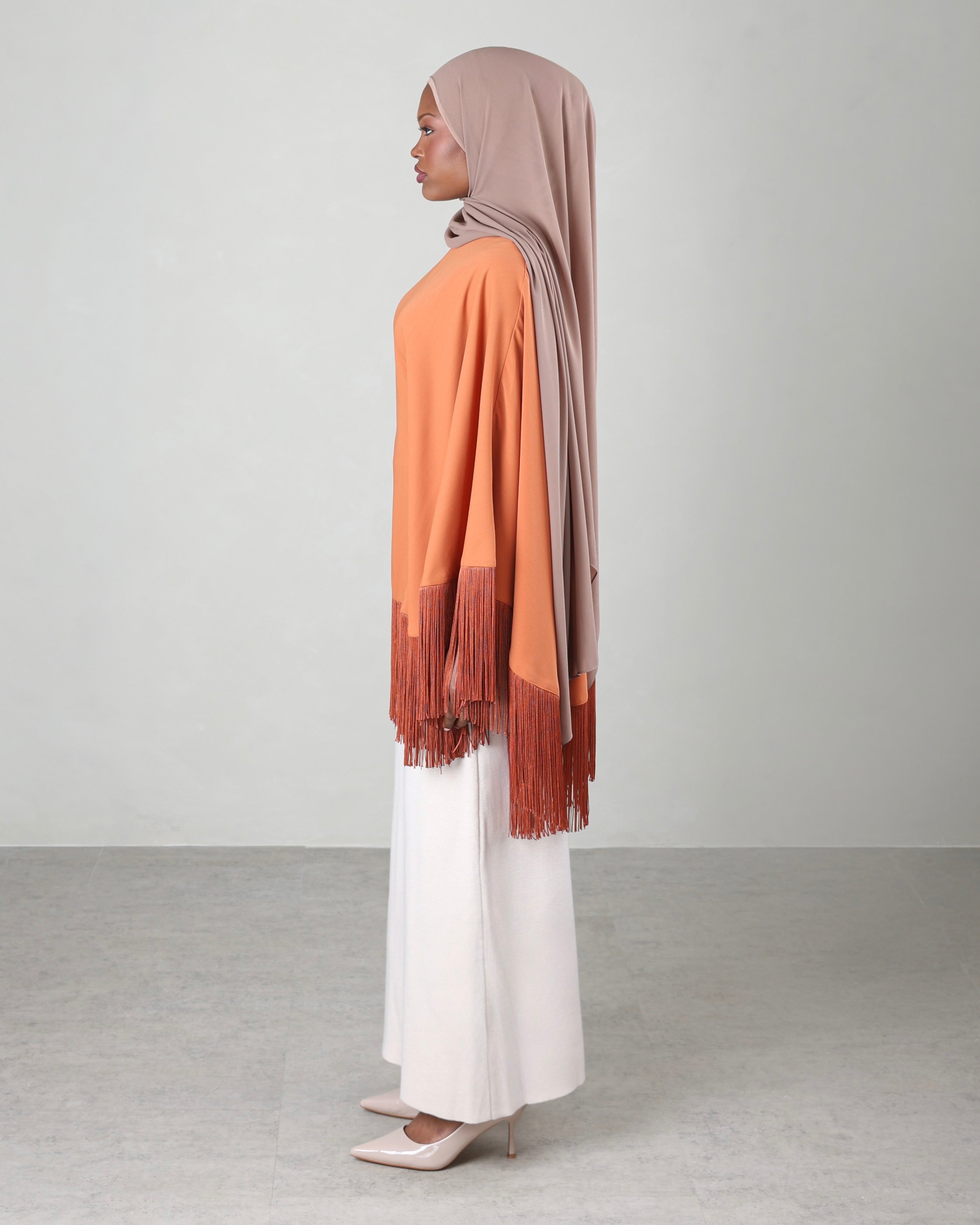 Lara Fringe Cape | Terracotta