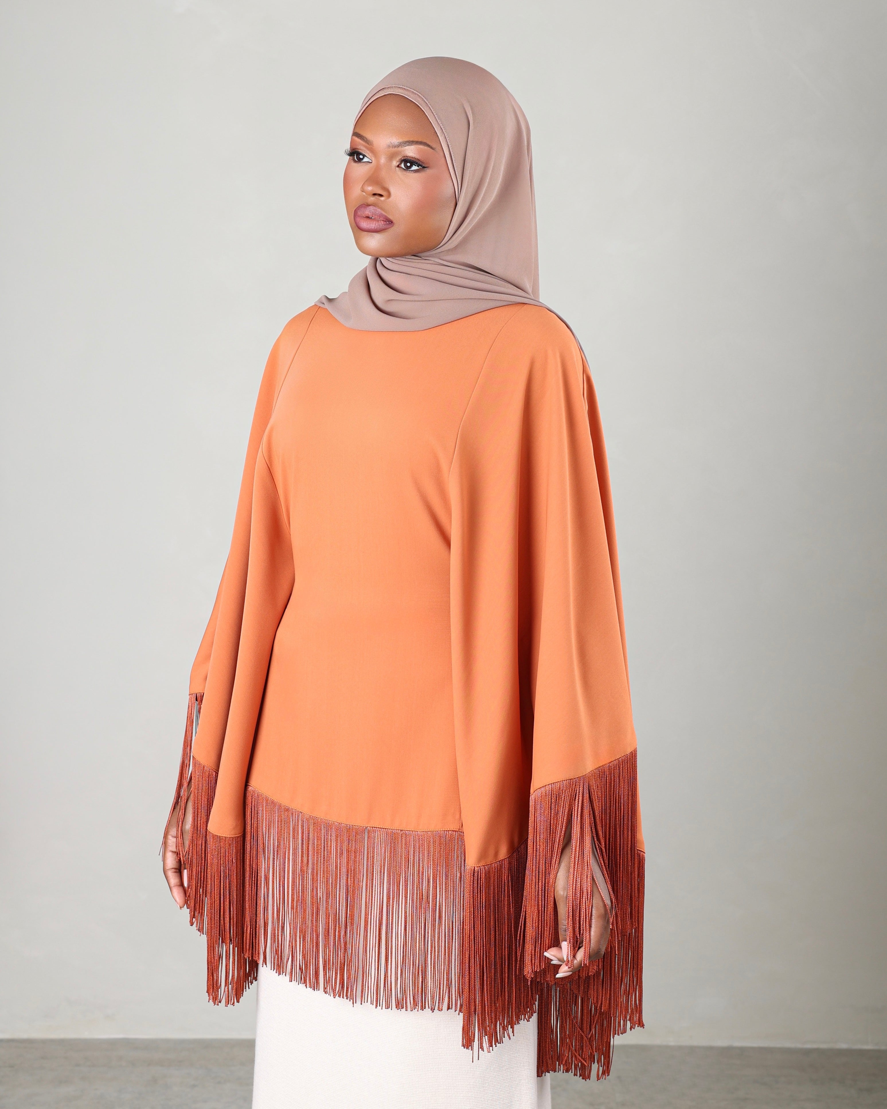 Lara Fringe Cape | Terracotta