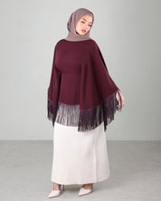 Lara Fringe Cape | Burgundy