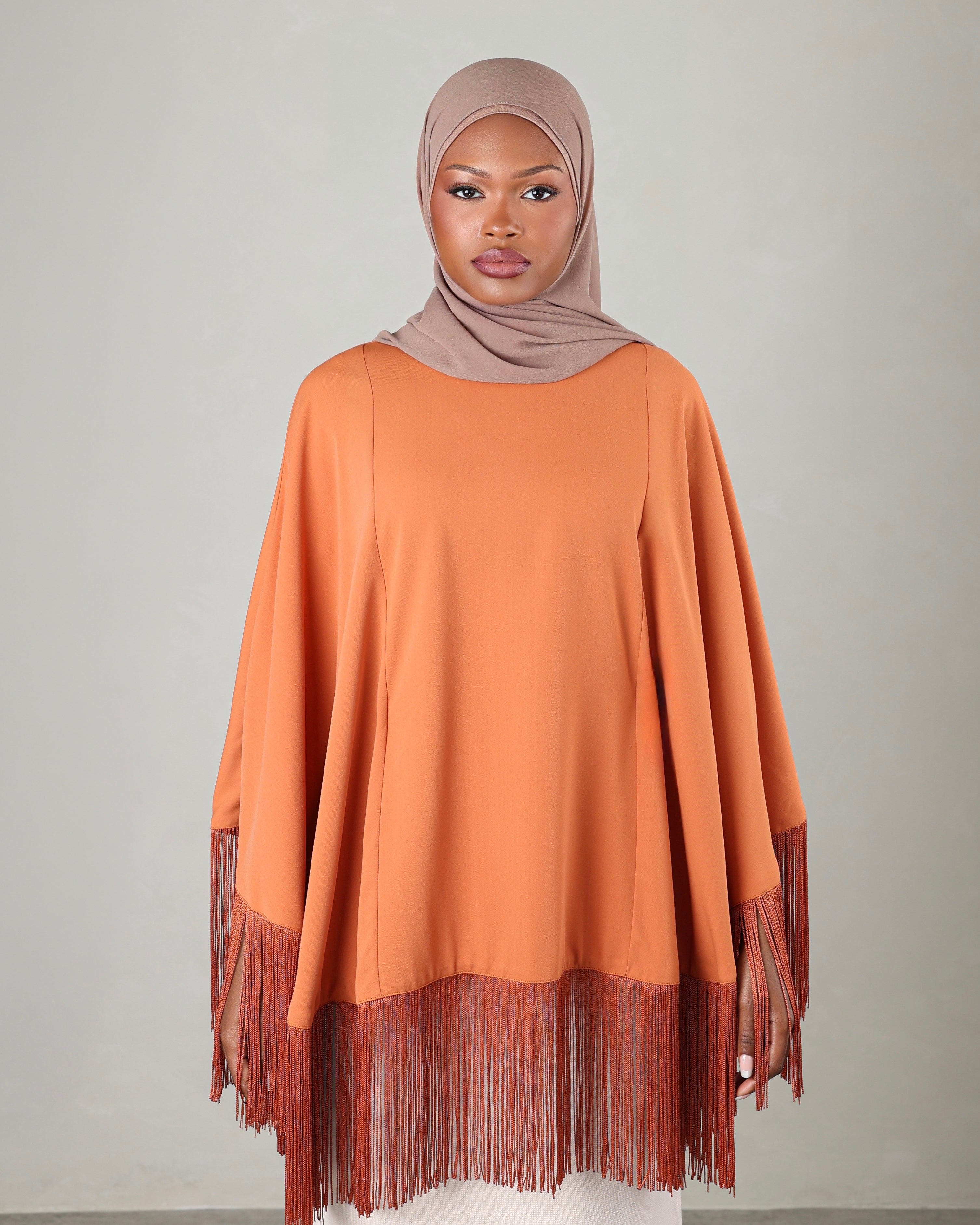 Lara Fringe Cape | Terracotta