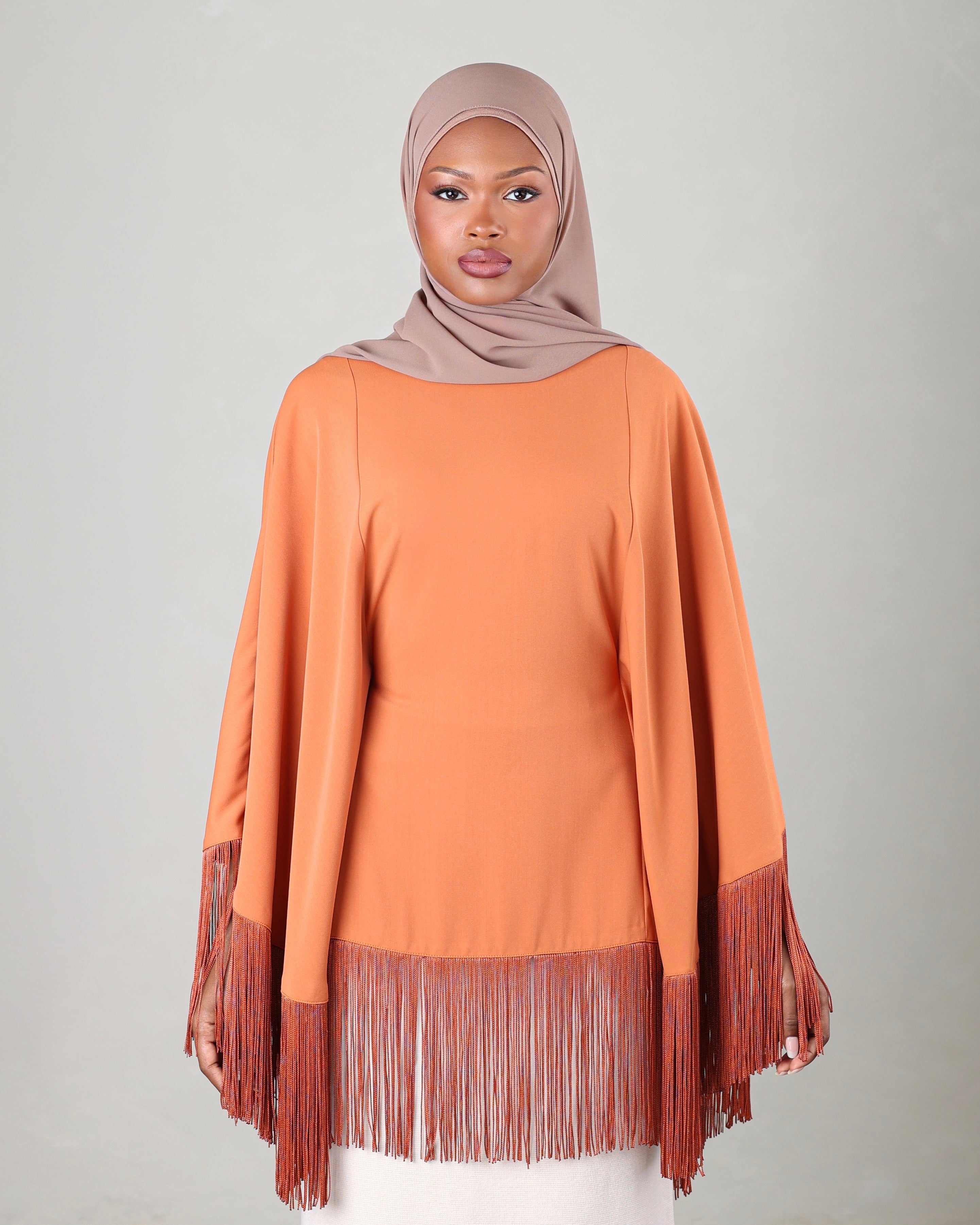 Lara Fringe Cape | Terracotta