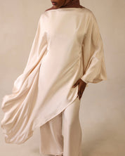 Luna Asymmetrical Drape Set | Cream