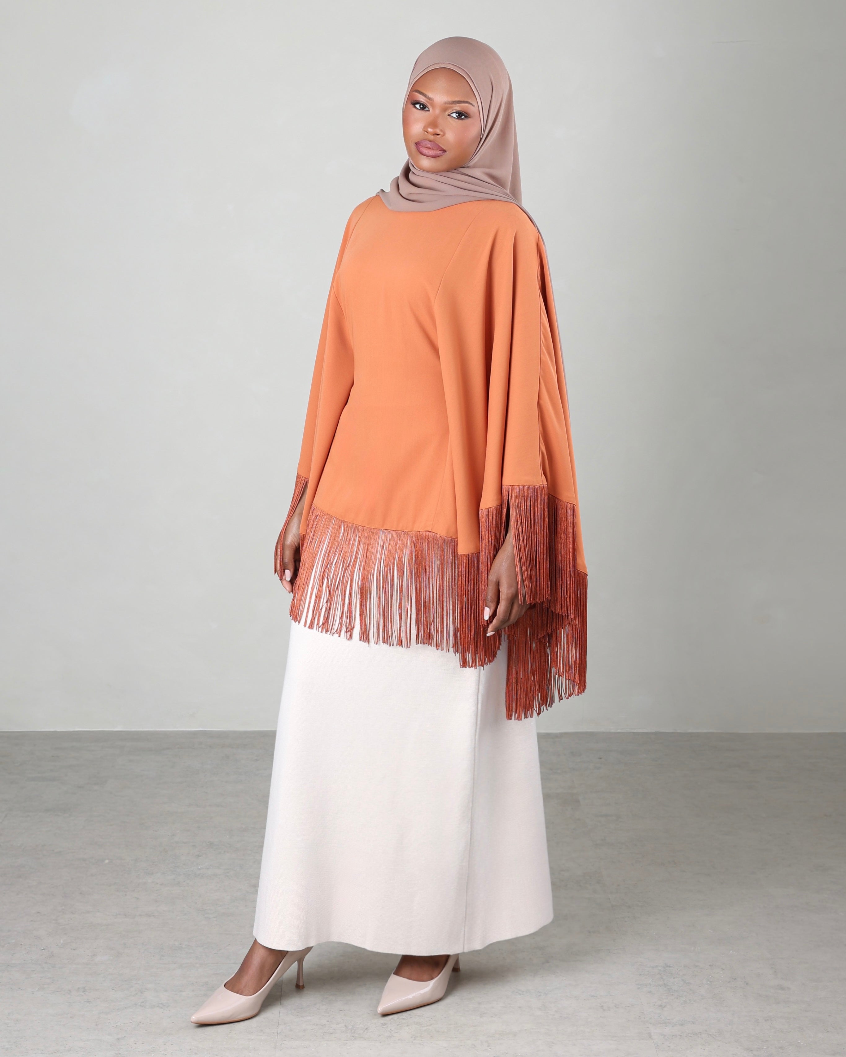 Lara Fringe Cape | Terracotta