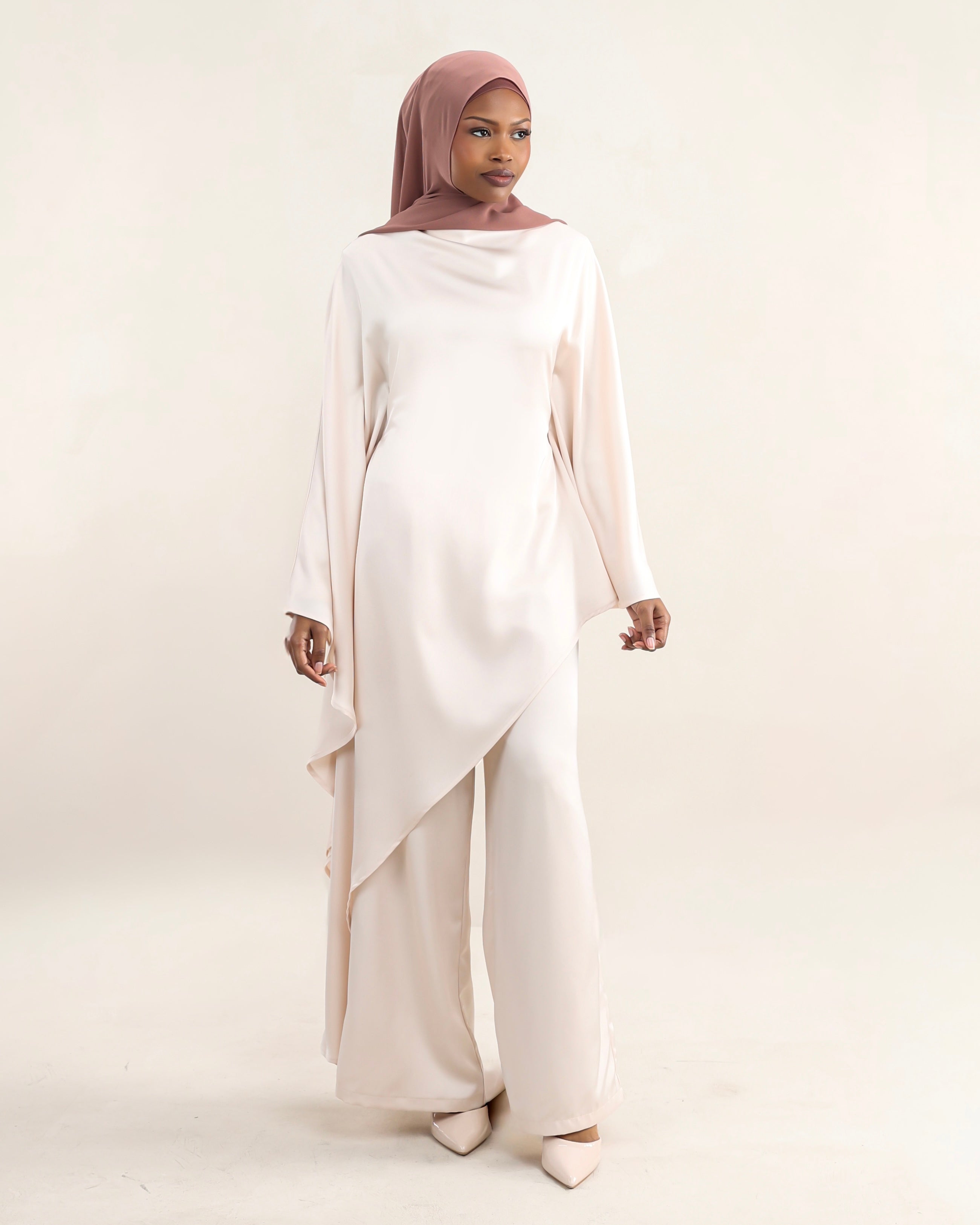 Luna Asymmetrical Drape Set | Cream