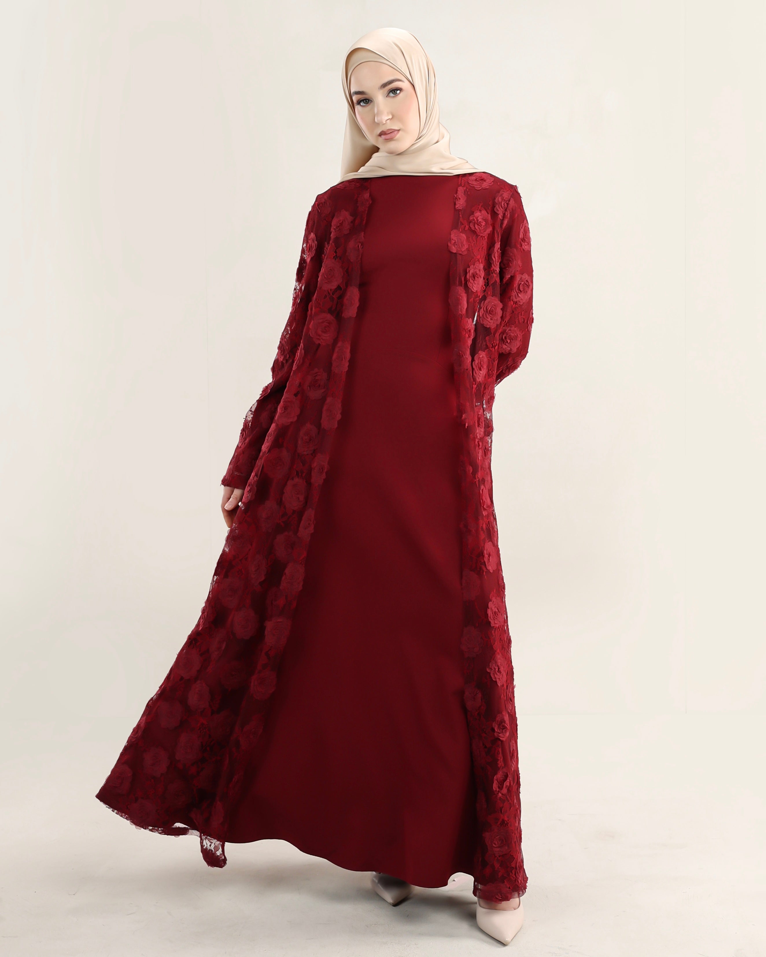 Wardeh Floral Abaya | Burgundy