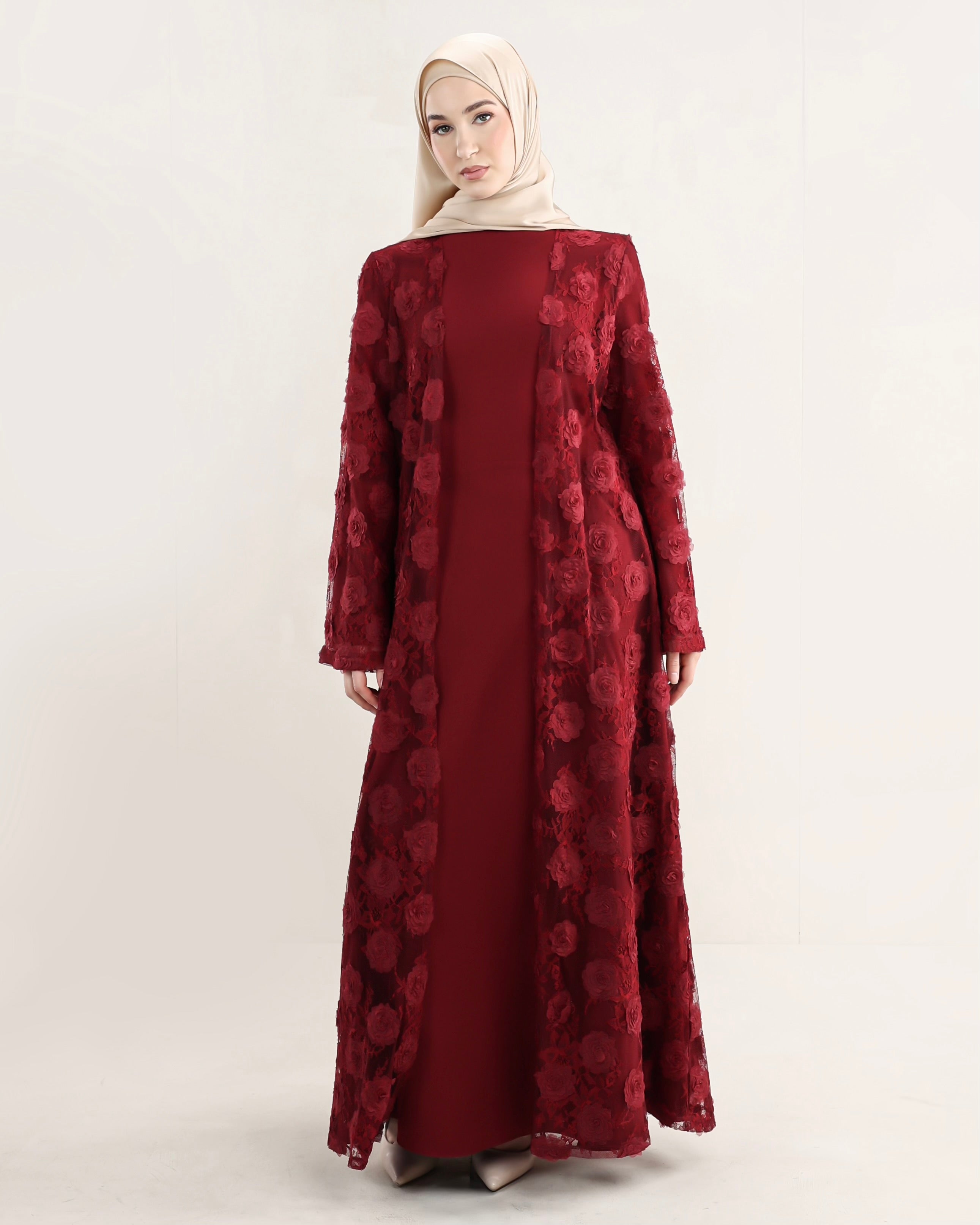 Wardeh Floral Abaya | Burgundy