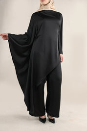 Luna Asymmetrical Drape Set | Noir