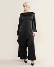 Luna Asymmetrical Drape Set | Noir