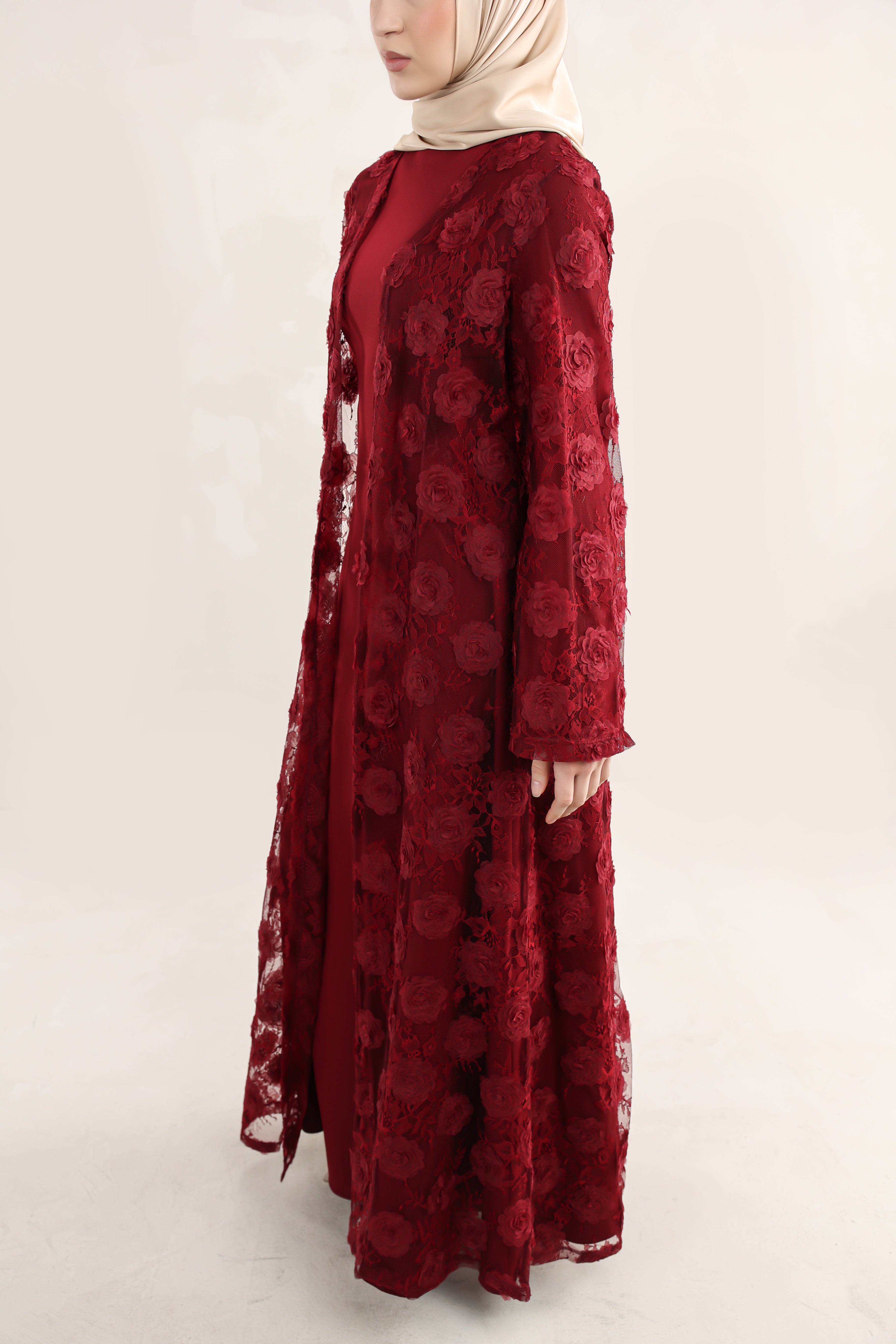 Wardeh Floral Abaya | Burgundy