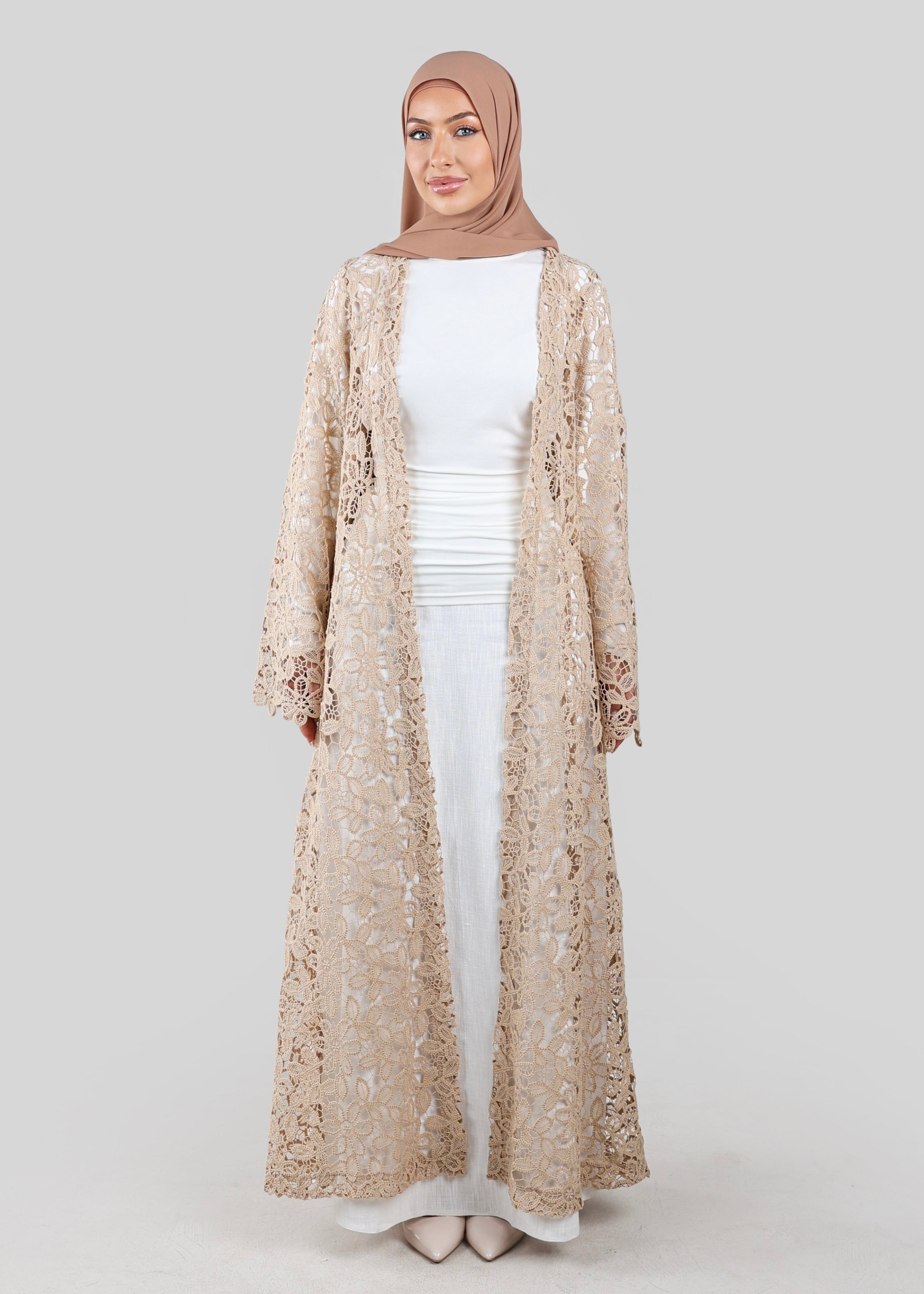 Catalina Crochet Abaya | Khaki