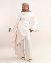 Luna Asymmetrical Drape Set | Cream