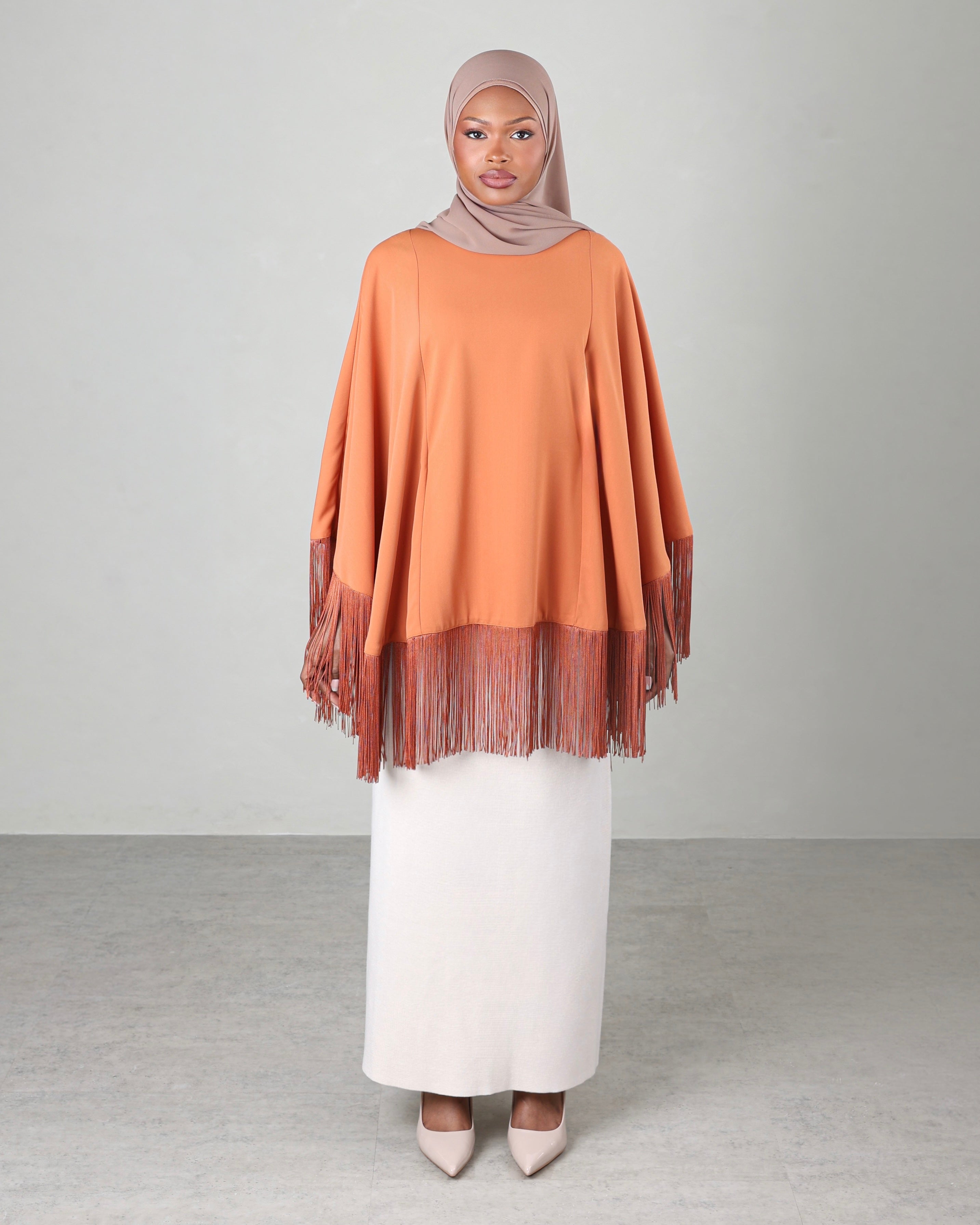 Lara Fringe Cape | Terracotta