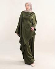 Luna Asymmetrical Drape Set | Olive