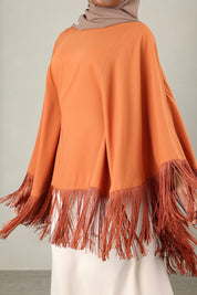 Lara Fringe Cape | Terracotta