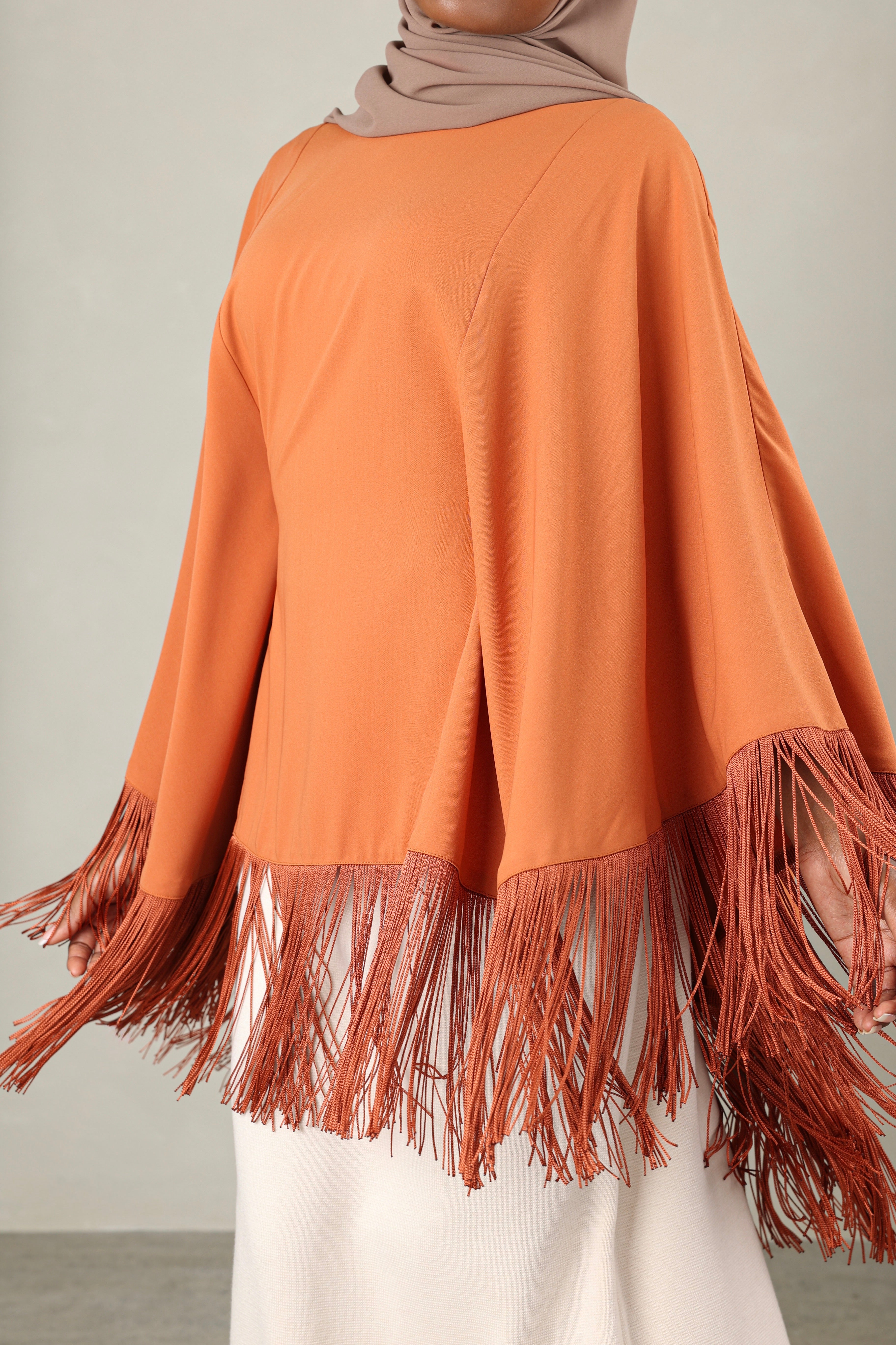 Lara Fringe Cape | Terracotta