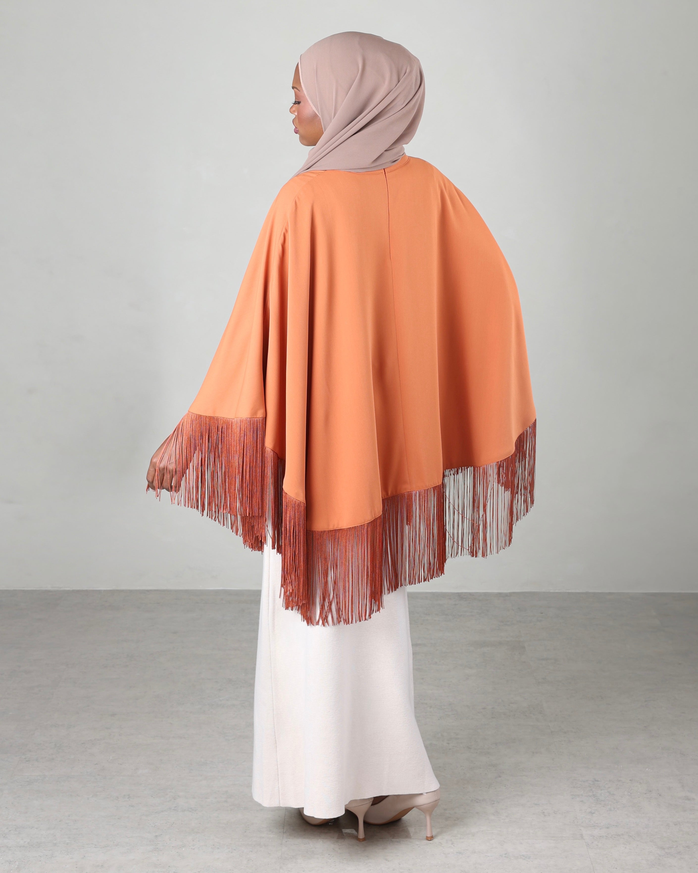 Lara Fringe Cape | Terracotta